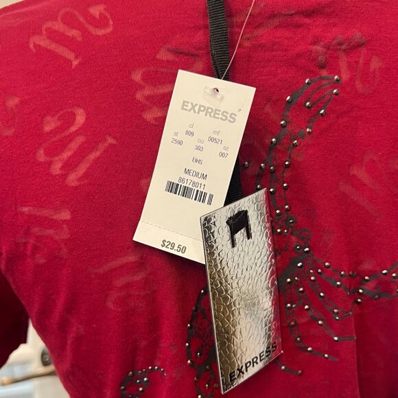 SCORPIO Red Burnout T-shirt Horoscope Zodiac Embellished Shirt NWT Express M - Picture 9 of 9